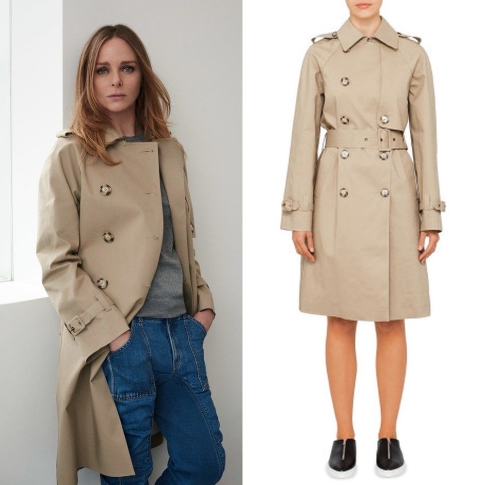 Stella McCartney Aylin Bonded Cotton Trench Coat Fawn Camel‎ 42 GUC